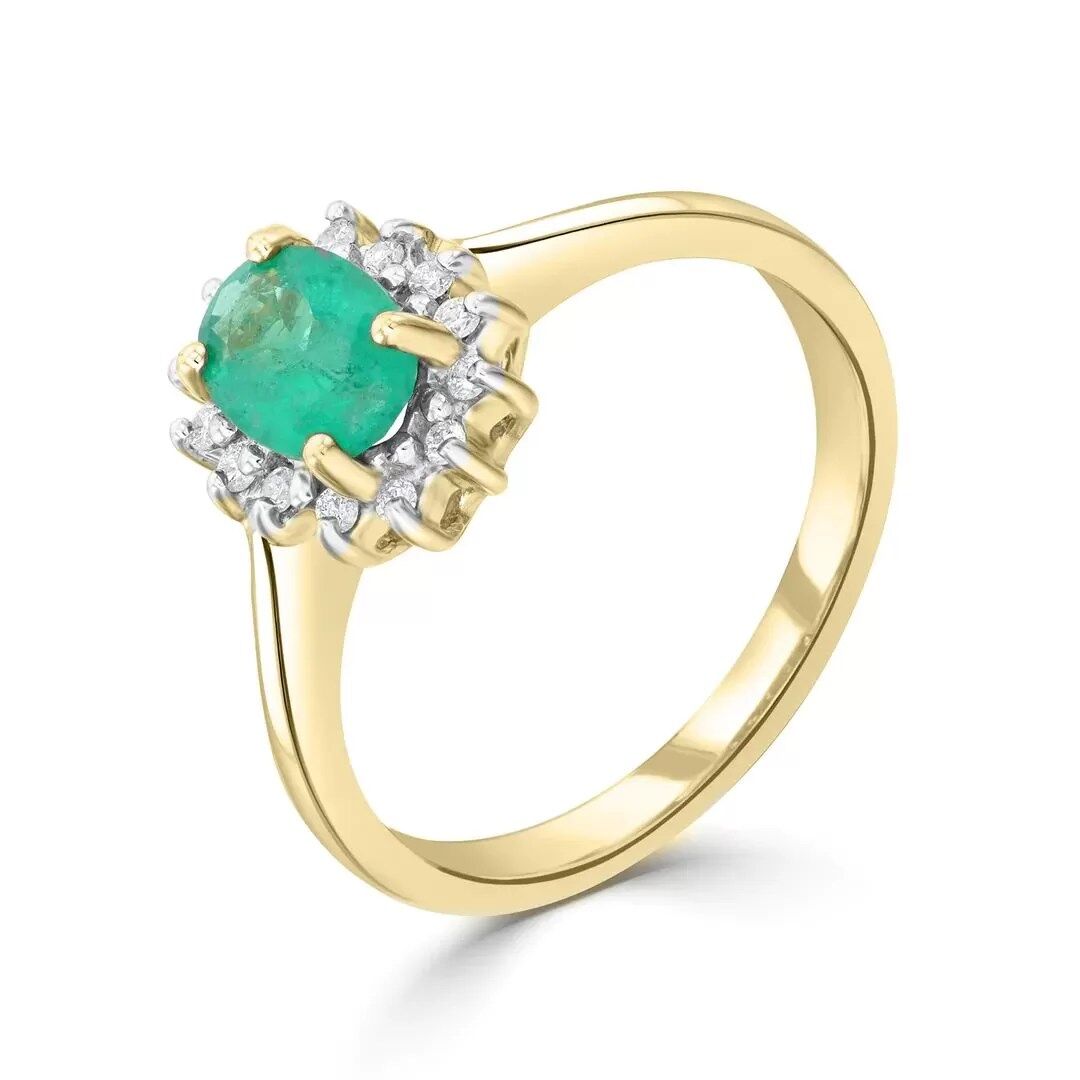 9ct Yellow Gold Emerald & Diamond Cluster Ring