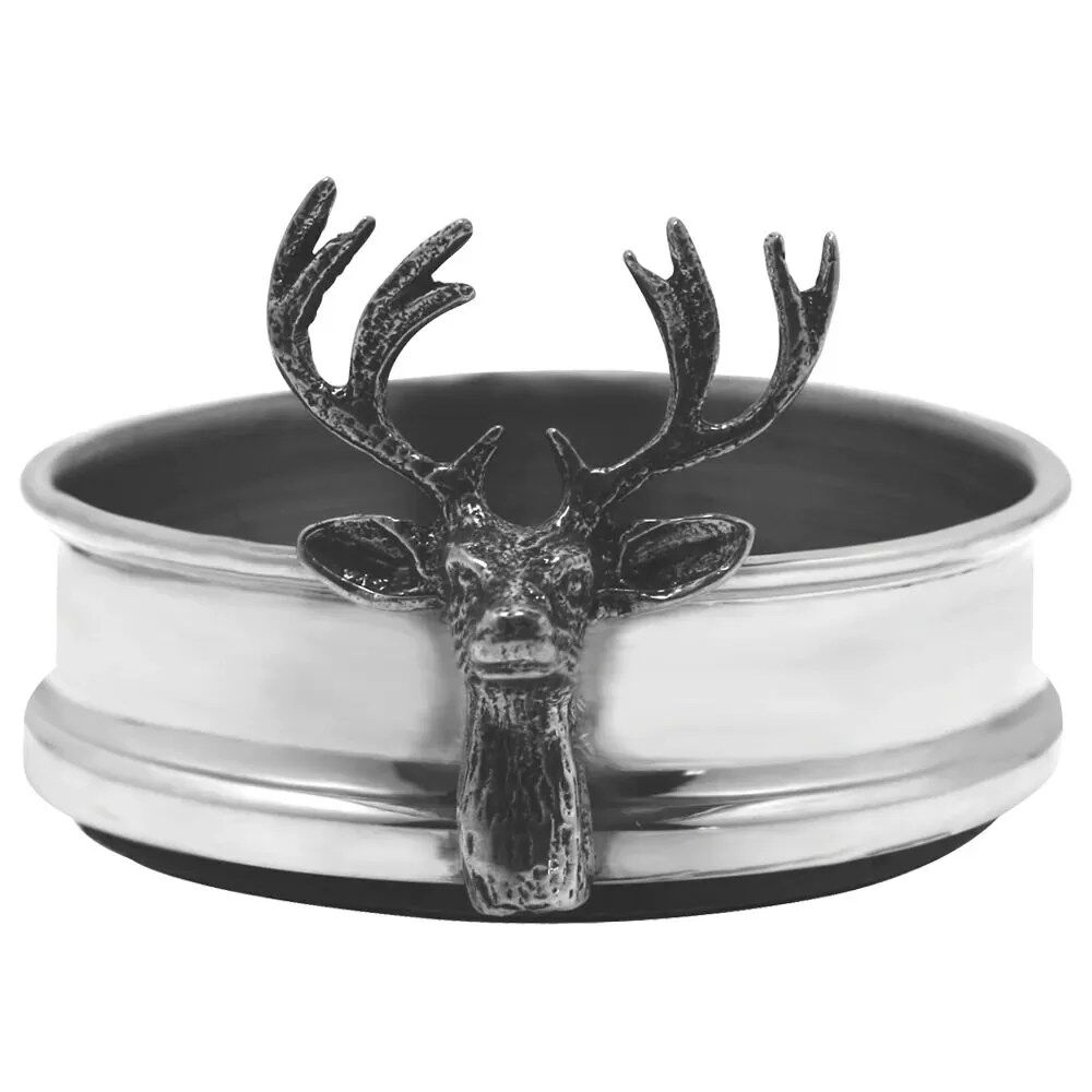 LUXURY PEWTER WINE BOTTLE COASTER WITH STAG ADORNMENT